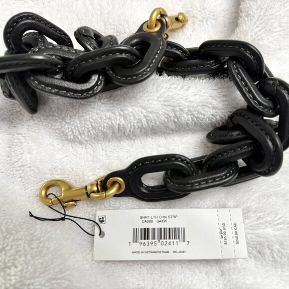 NWT Coach leather covered short chain strap brass/black. - Picture 4 of 4
